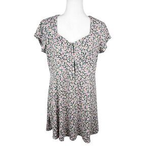 No Boundaries Dress Women XXL Green Floral Print Short Sleeve Mini Juniors